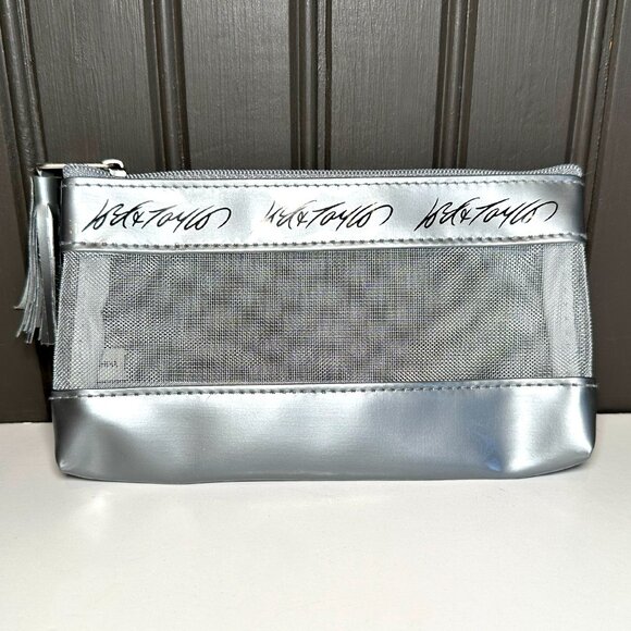 SOLD—Lord & Taylor Silver Mesh Cosmetic Bag Zipper Pouch - Picture 5 of 9